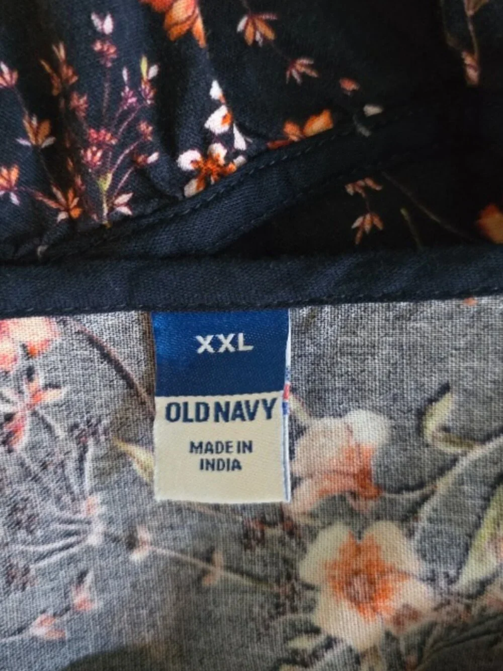 Old Navy XXL Navy Floral Boho Peasant Blouse Cotton Rayon Puff Sleeve Top